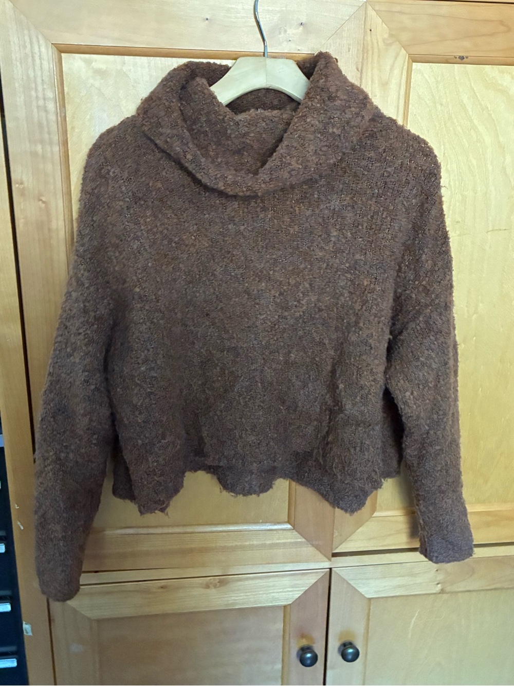 Olivaceous Cropped Brown Cowl Neck Sweater